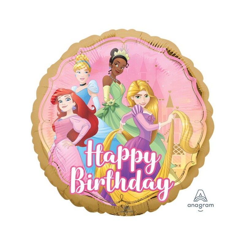 BALLON METALLIQUE ROND PRINCESSES DISNEY HAPPY BIRTHDAY 43 CM 