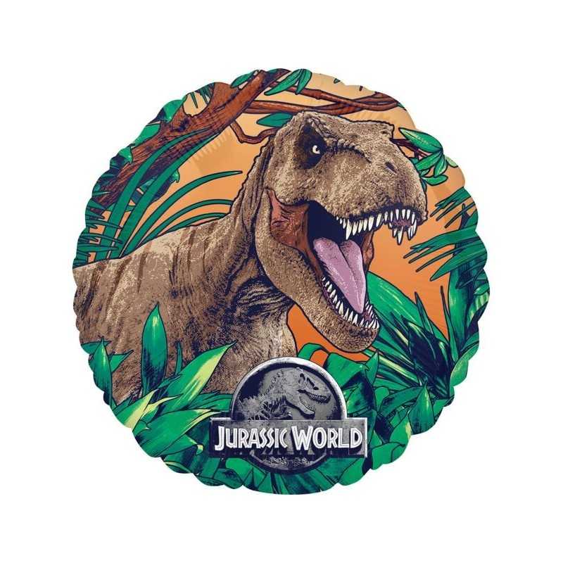 BALLON METALLIQUE ROND DINAUSAURE JURASSIC WORLD MARRON 43 CM