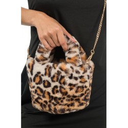 SAC FAUSSE FOURRURE LEOPARD 22CM X 12CM X 22CM