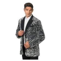 VESTE VELOURS NOIR ET SEQUINS ARGENT TAILLE M