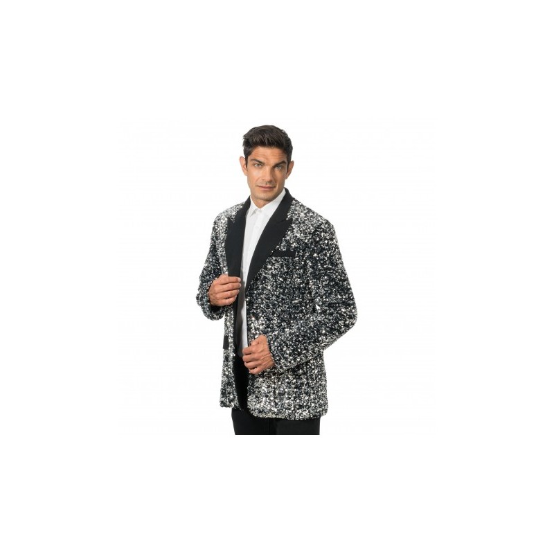 VESTE VELOURS NOIR ET SEQUINS ARGENT TAILLE M