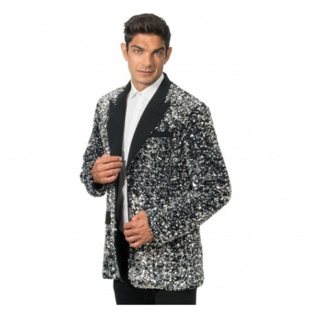 VESTE VELOURS NOIR ET SEQUINS ARGENT TAILLE M