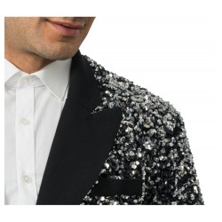 VESTE VELOURS NOIR ET SEQUINS ARGENT TAILLE L