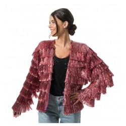 VESTE SCINTILLANTE A FRANGES ROSE TAILLE M