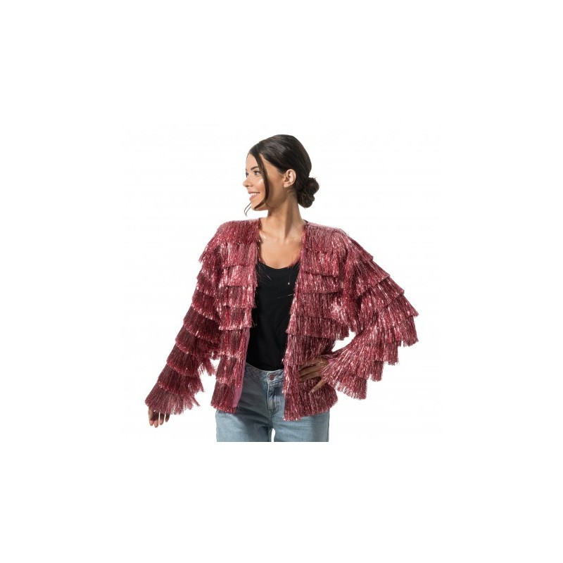 VESTE SCINTILLANTE A FRANGES ROSE TAILLE S