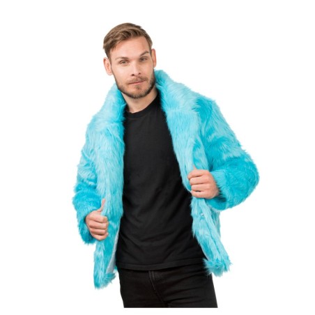 DEGUISEMENT MANTEAU FAUSSE FOURRURE BLEU AQUA TAILLE L