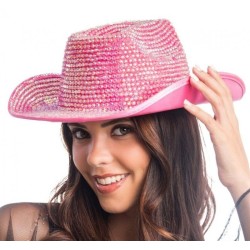 CHAPEAU DE COW BOY ROSE AVEC STRASS DIAMOND