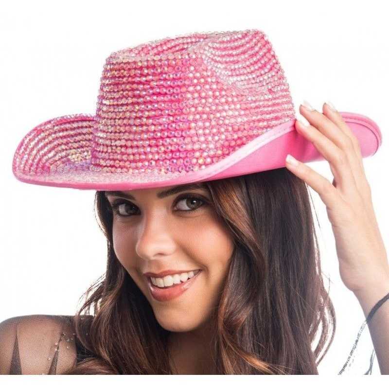 CHAPEAU DE COW BOY ROSE AVEC STRASS DIAMOND