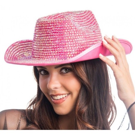 CHAPEAU DE COW BOY ROSE AVEC STRASS