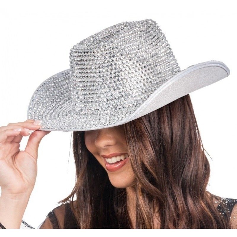 CHAPEAU DE COW BOY ARGENT AVEC STRASS