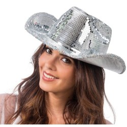 CHAPEAU DE COW BOY BOULE A FACETTE ARGENT