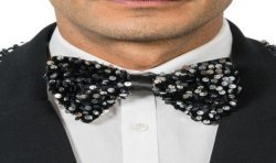 NOEUD PAPILLON VELOURS NOIR ET SEQUINS ARGENT