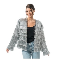 VESTE SCINTILLANTE A FRANGES ARGENT TAILLE S