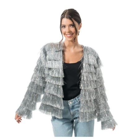 VESTE SCINTILLANTE A FRANGES ARGENT  TAILLE S