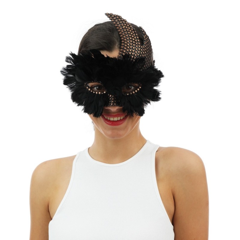 MASQUE LOUP A PLUMES NOIR  MASQUE LOUP A PLUMES NOIR