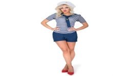 DEGUISEMENT MARIN ENSEMBLE SHORT FEMME BLEU ET BLANC TAILLE S