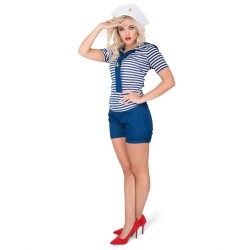 DEGUISEMENT MARIN ENSEMBLE SHORT FEMME BLEU ET BLANC TAILLE S
