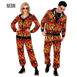 DEGUISEMENT SURVETEMENT OU JOGGING FLAMMES ORANGE NOIR FLUO HALLOWEEN TAILLE L