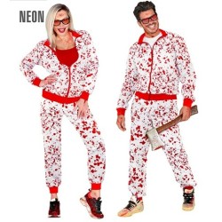 DEGUISEMENT SURVETEMENT OU JOGGING BLANC TACHES DE SANG FLUO HALLOWEEN TAILLE S