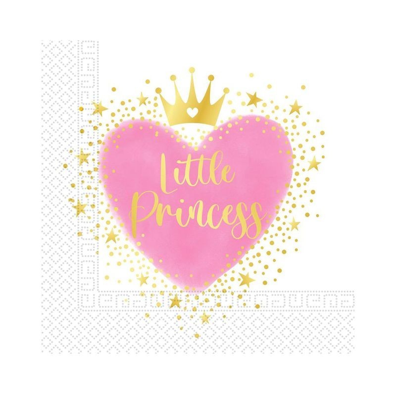 20 SERVIETTES BLANCHE ET ROSE LITTLE PRINCESS 33 X 33 CM  20 SERVIETTES BLANCHE ET ROSE LITTLE PRINCESS 33 X 33 CM