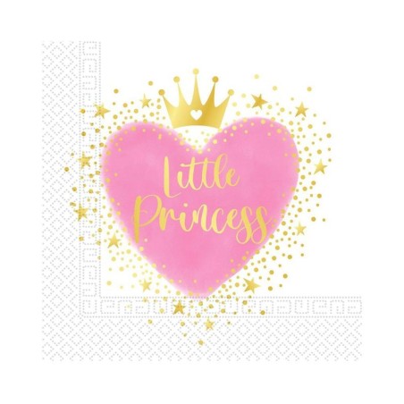 20 SERVIETTES BLANCHE ET ROSE LITTLE PRINCESS 33 X 33 CM 