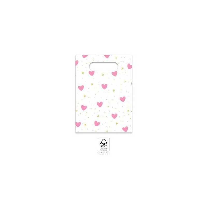 4 SACS CADEAUX LITTLE PRINCESS BLANC AVEC COEURS