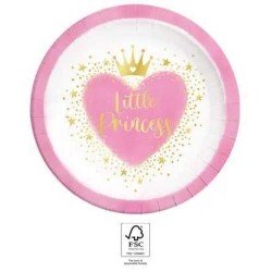 8 ASSIETTES RONDES ROSE ET BLANC LITTLE PRINCESS 23 CM