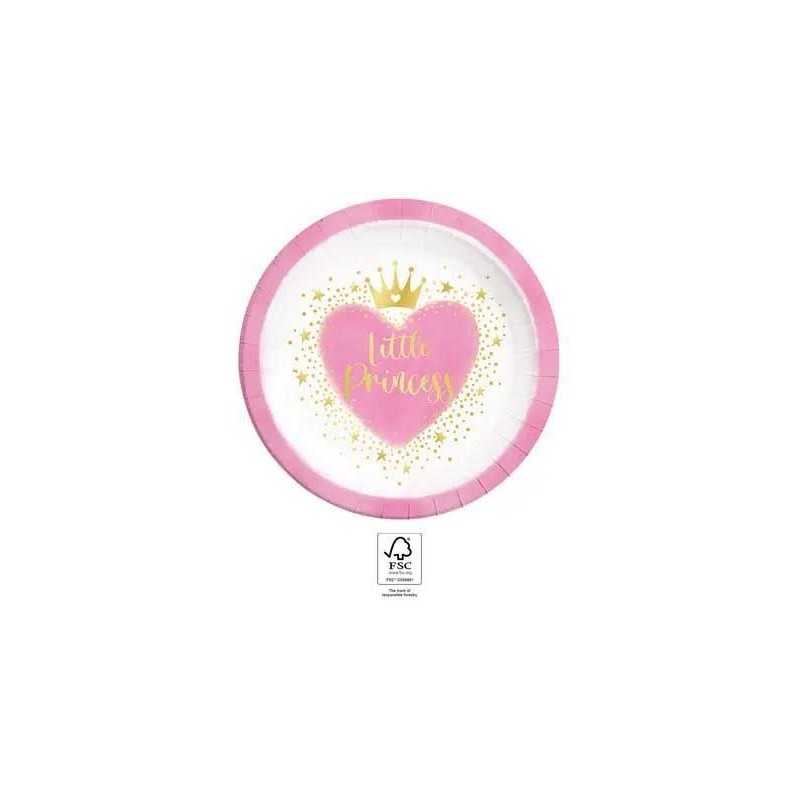 8 ASSIETTES RONDES ROSE ET BLANC LITTLE PRINCESS 23 CM