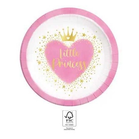 8 ASSIETTES RONDES ROSE ET BLANC LITTLE PRINCESS 23 CM