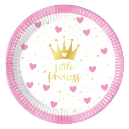 8 ASSIETTES RONDES ROSE ET BLANC LITTLE PRINCESS 20 CM