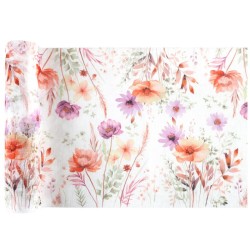 CHEMIN DE TABLE FLEURS ET LAPIN 27 CM X 3 M