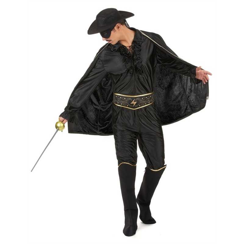 DEGUISEMENT JUSTICIER ZORRO MASQUE AVEC CAPE NOIR TAILLE M