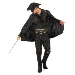 DEGUISEMENT JUSTICIER ZORRO MASQUE AVEC CAPE NOIR TAILLE L