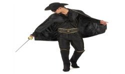 DEGUISEMENT JUSTICIER ZORRO MASQUE AVEC CAPE NOIR TAILLE XL