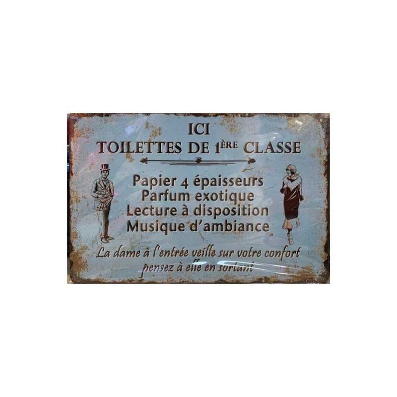 PLAQUE METAL VINTAGE ICI TOILETTES DE 1ERE CLASSE