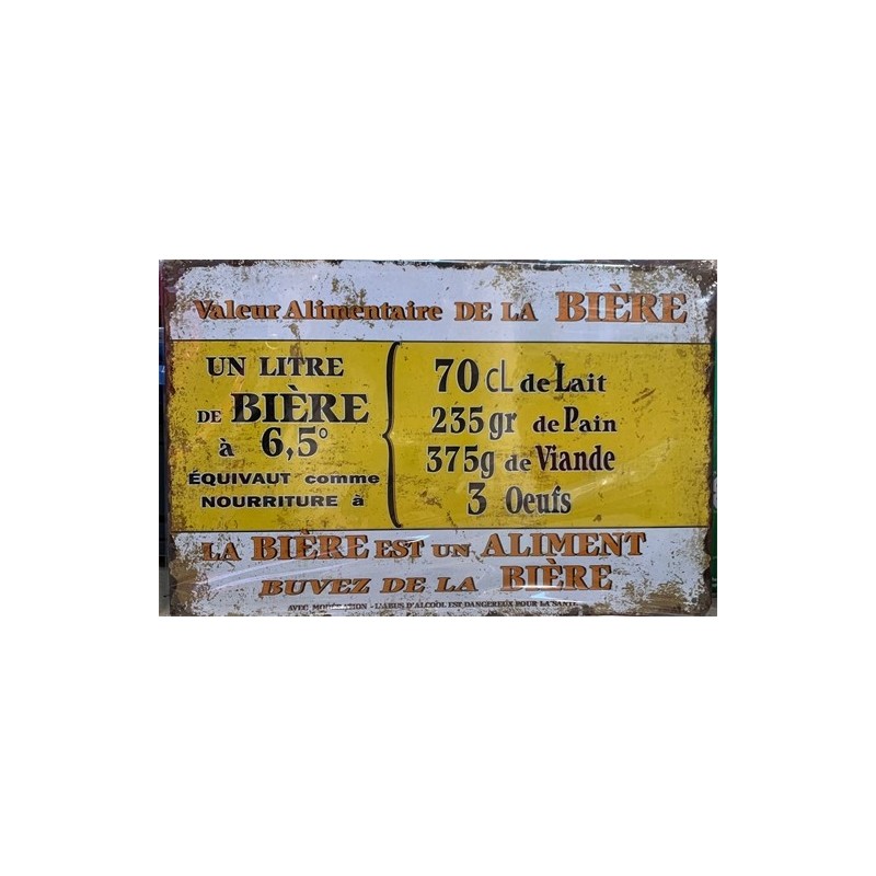 PLAQUE METAL VINTAGE VALEUR ALIMENTAIRE DE LA BIERE PLAQUE METAL VINTAGE VALEUR ALIMENTAIRE DE LA BIERE