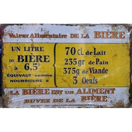 PLAQUE METAL VINTAGE VALEUR ALIMENTAIRE DE LA BIERE
