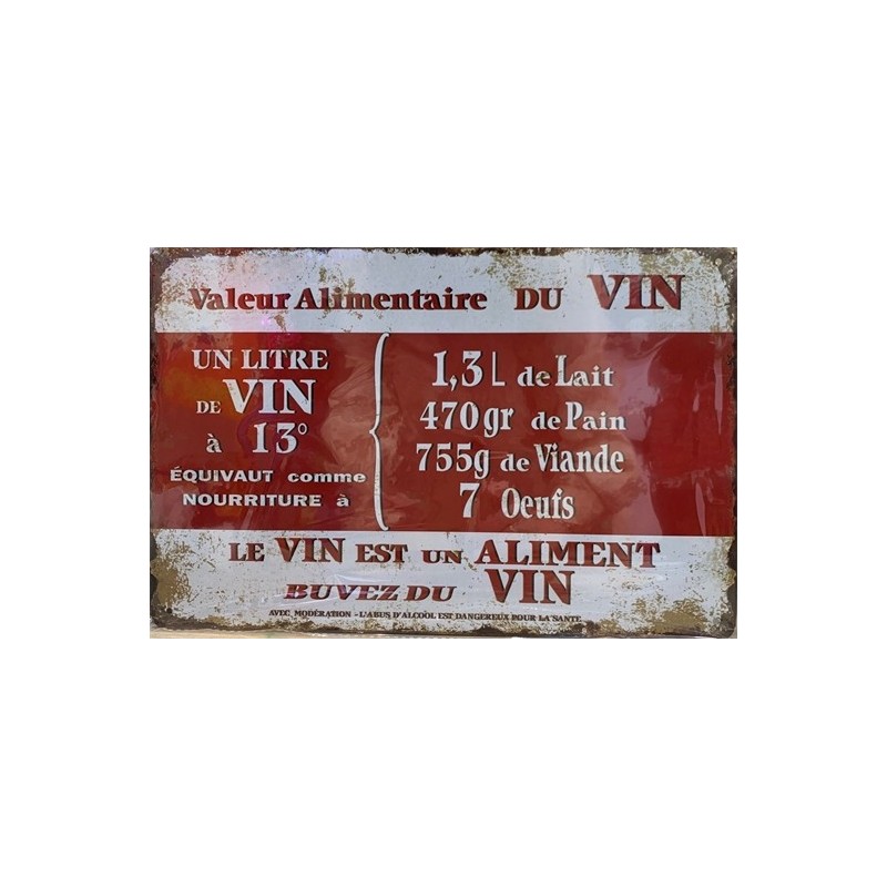 PLAQUE METAL VINTAGE VALEUR ALIMENTAIRE DU VIN PLAQUE METAL VINTAGE VALEUR ALIMENTAIRE DU VIN