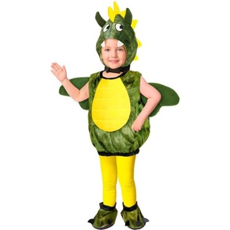 DEGUISEMENT ENFANT DRAGON VERT ET JAUNE CAGOULE TUNIQUE CHAUSSON  TAILLE 104 CM 