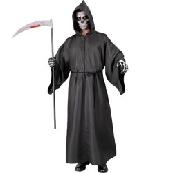 DEGUISEMENT GRIM REAPER TUNIQUE NOIRE A CAPUCHE CEINTURE CORDON TAILLE XXL
