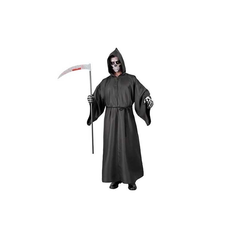 DEGUISEMENT GRIM REAPER TUNIQUE NOIRE A CAPUCHE CEINTURE CORDON TAILLE XXL