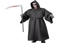 DEGUISEMENT GRIM REAPER TUNIQUE NOIRE A CAPUCHE CEINTURE CORDON TAILLE L-XL