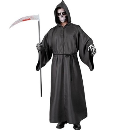 DEGUISEMENT GRIM REAPER TUNIQUE NOIRE A CAPUCHE CEINTURE CORDON TAILLE L-XL
