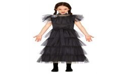 DEGUISEMENT FILLE MERCREDI FAMILLE ADDAMS ROBE DE BAL TAILLE 5-6 ANS 