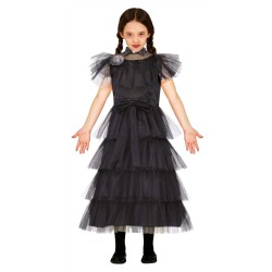 DEGUISEMENT FILLE MERCREDI FAMILLE ADDAMS ROBE DE BAL TAILLE 5-6 ANS 