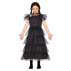 DEGUISEMENT FILLE MERCREDI FAMILLE ADDAMS ROBE DE BAL TAILLE 5-6 ANS 