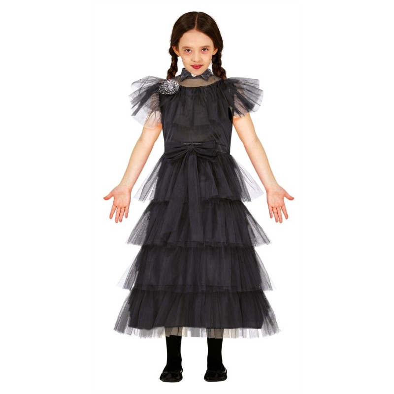DEGUISEMENT FILLE MERCREDI FAMILLE ADDAMS ROBE DE BAL TAILLE 5-6 ANS 