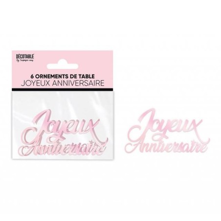 CONFETTIS DE TABLE JOYEUX ANNIVERSAIRE ROSE 13.5 X 4 CM