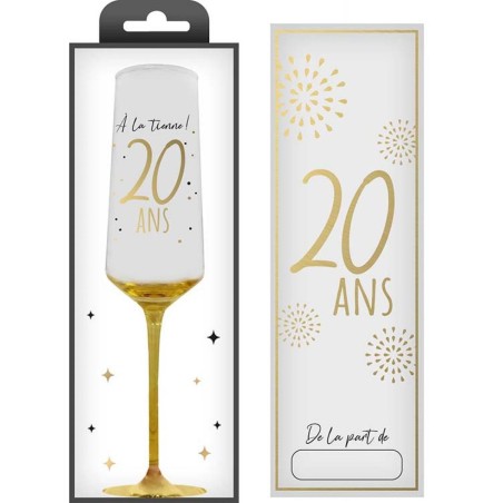 COFFRET CADEAU FLUTE TRANSPARENT 20 ANS EN OR