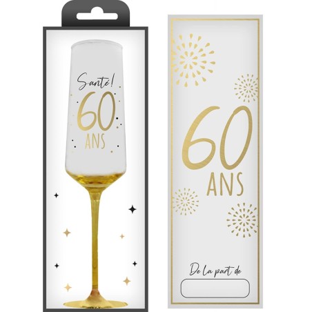 COFFRET CADEAU FLUTE TRANSPARENT 60 ANS EN OR